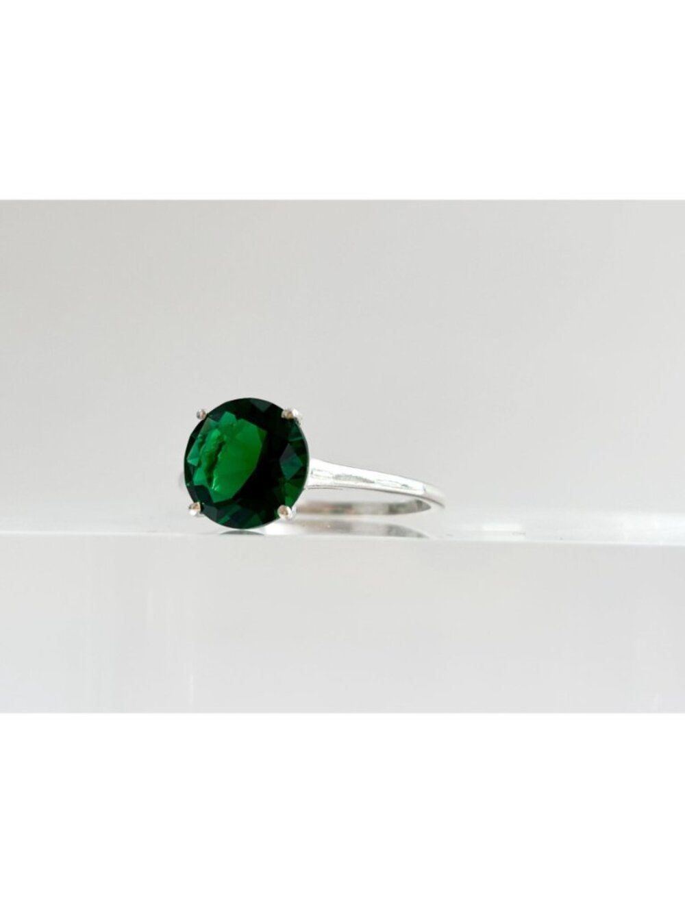 Green Tourmaline Round Cut Solitaire Sterling Silver 925 Vintage Ring - sz 10 - Picture 6 of 15